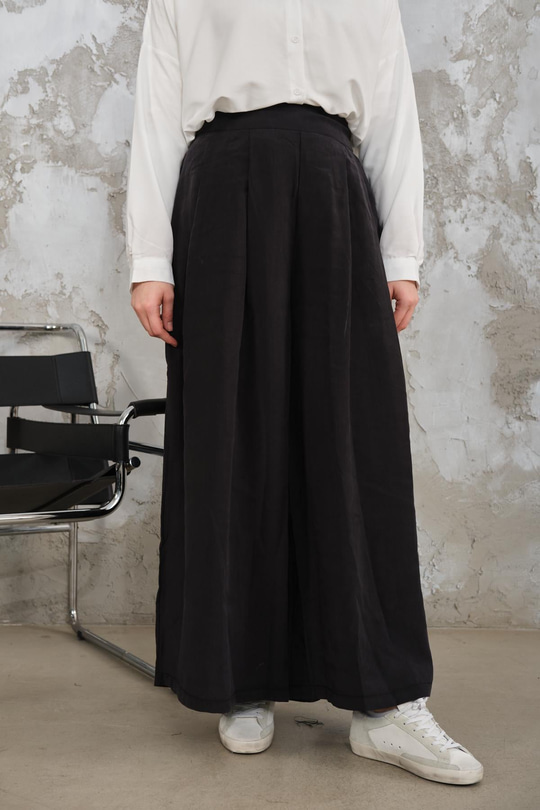 Pileli Bol Paça Pantolon Siyah