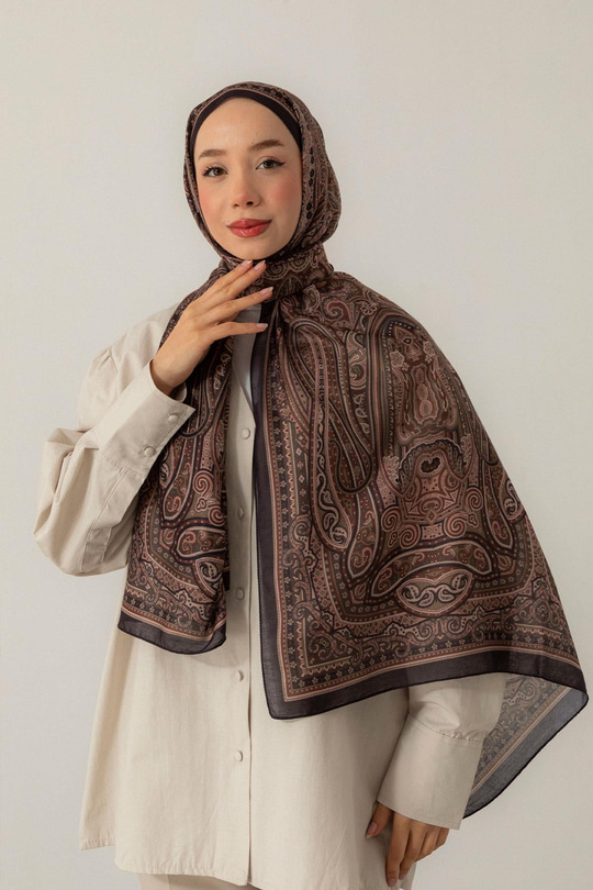 Retro Desen Soft Şal Koyu Bej