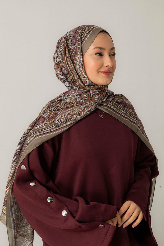 Retro Desen Soft Şal Küf Yeşil