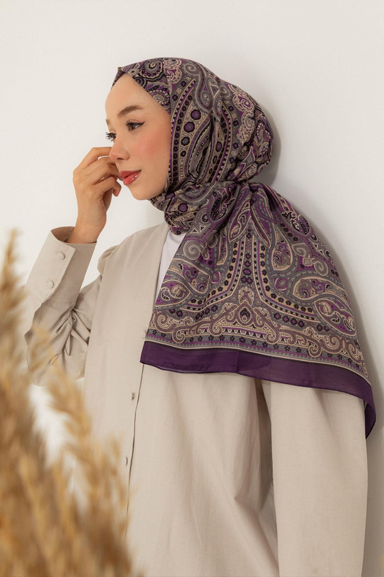 Retro Desen Soft Şal Mor