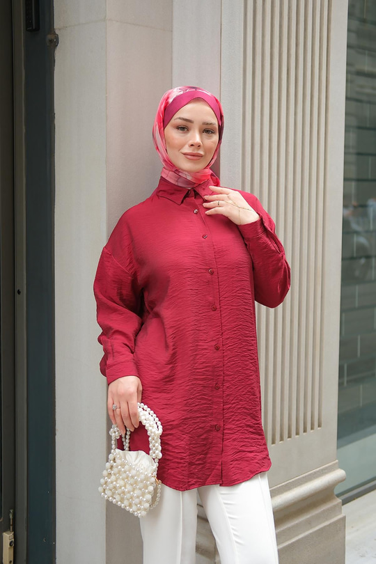 Rita Kraş Gömlek Bordo