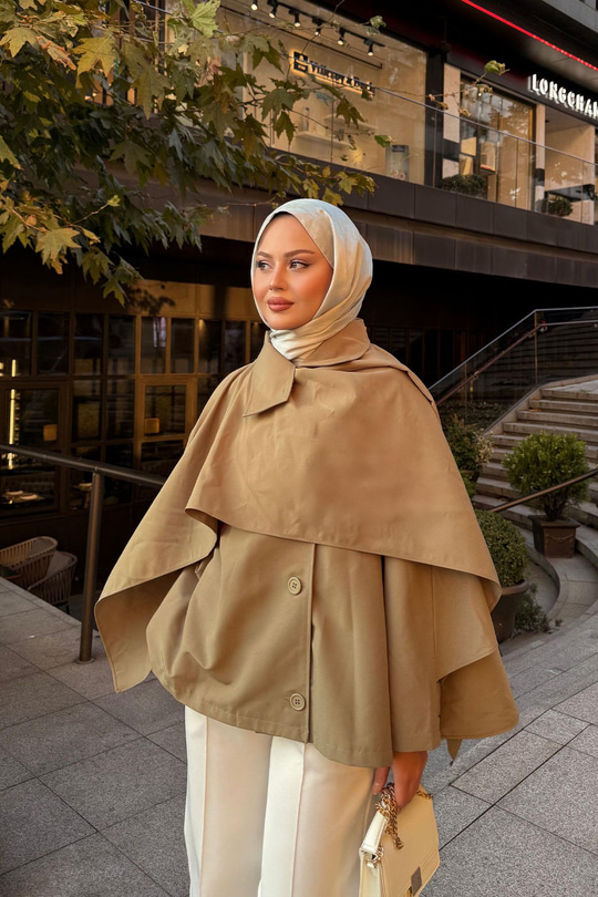 Şal Detay Kısa Trenç Haki Yeşil