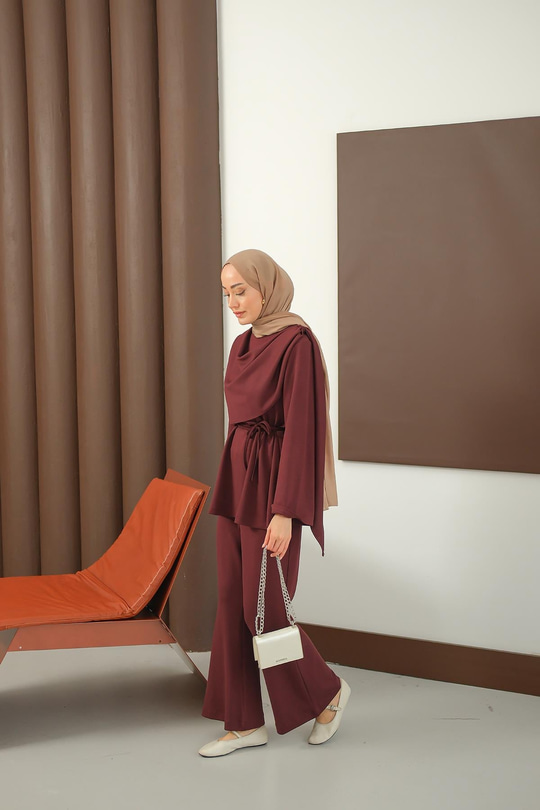 Şal Detay Takım Bordo