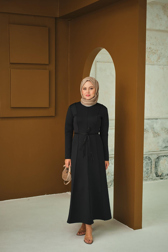 Scuba Puf Detay Elbise Siyah