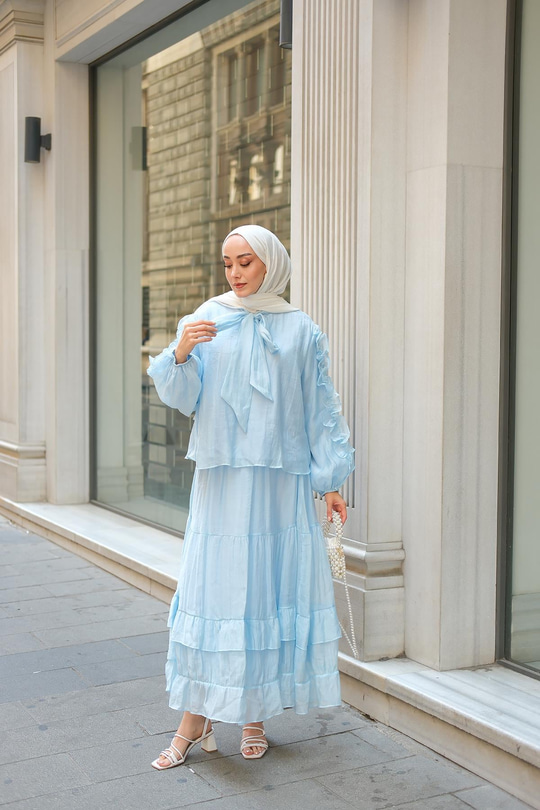 Shavy Yaka Kravatlı Takım Bebe Mavi