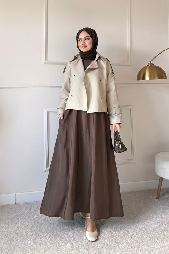 Sıfır Kol Elbise İçlik Kahverengi