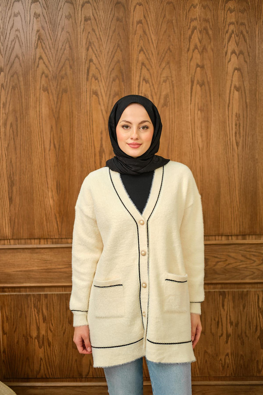 Sim Detay Hırka Bej