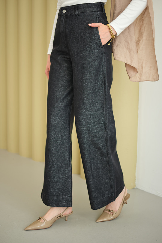 Sim Detay Yüksek Bel Pantolon Siyah