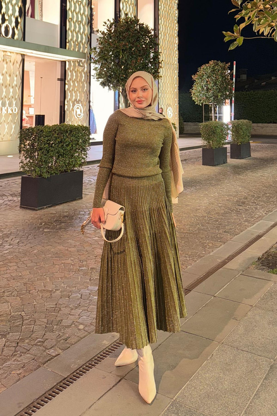 Sim Detaylı Elbise Yağ Yeşil