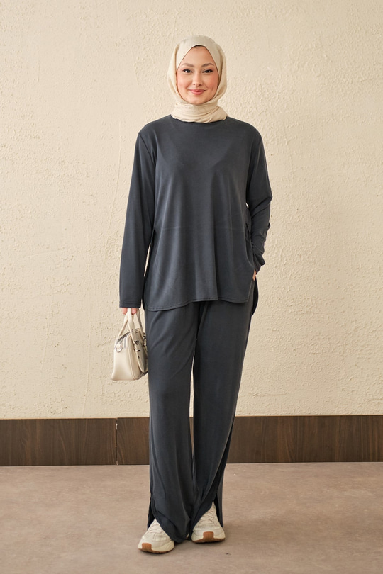 Sırt Dikiş Detay Beli Lastikli Takım Antrasit