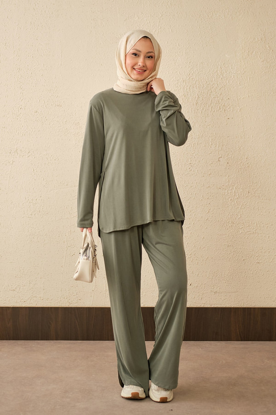 Sırt Dikiş Detay Beli Lastikli Takım Mint Yeşil
