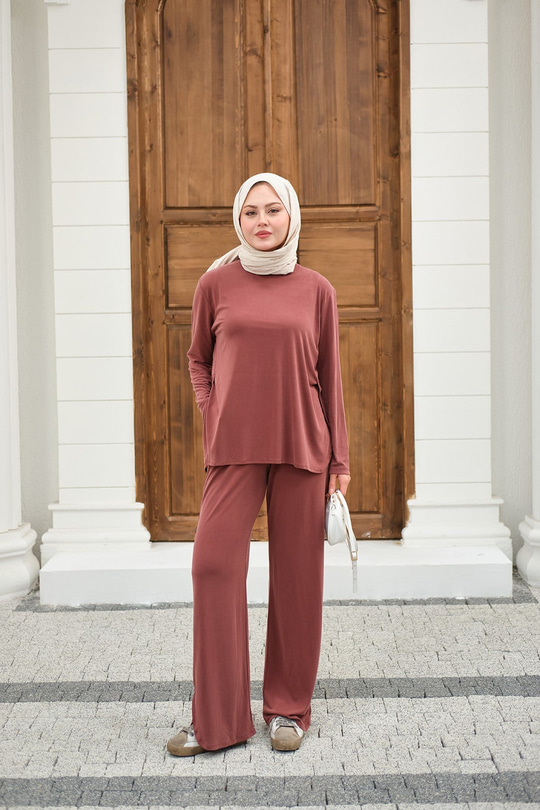 Sırt Dikiş Detay Beli Lastikli Takım Somon