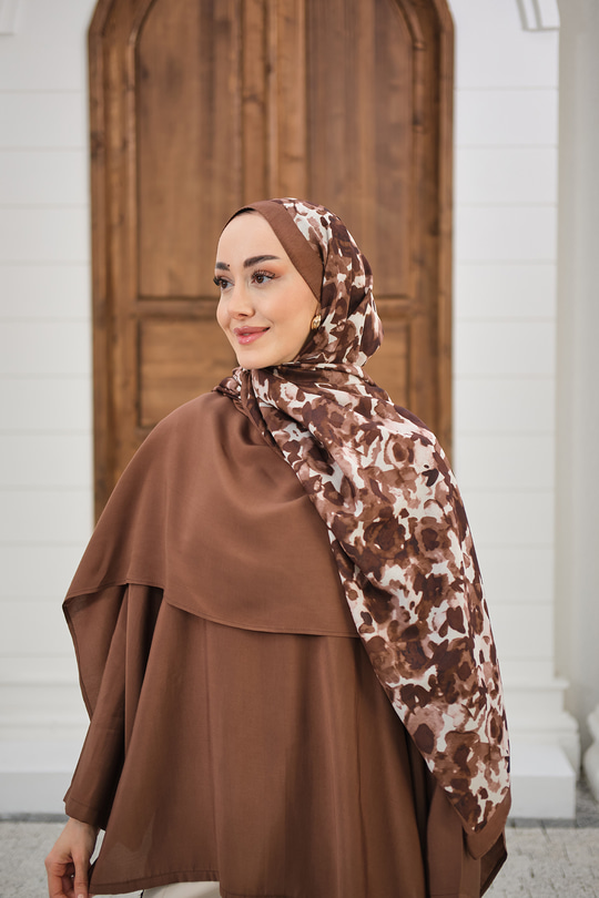 Sisli Gül Desen Şal Açık Kahve