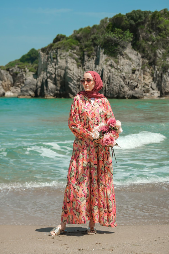 Soft Botanika Desen Elbise Fuşya