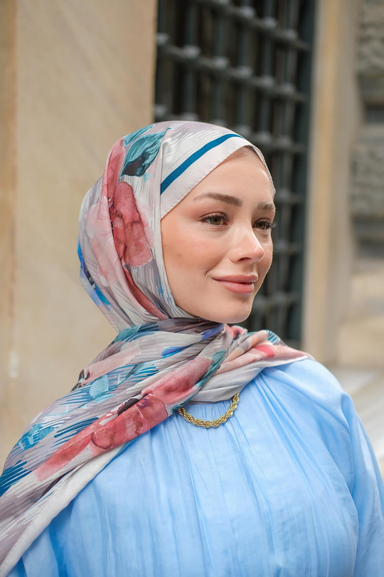 Soyut Çicek Desen Soft Şal Bej