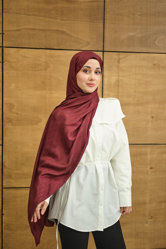 Su Yolu Desen Jakar Şal Bordo