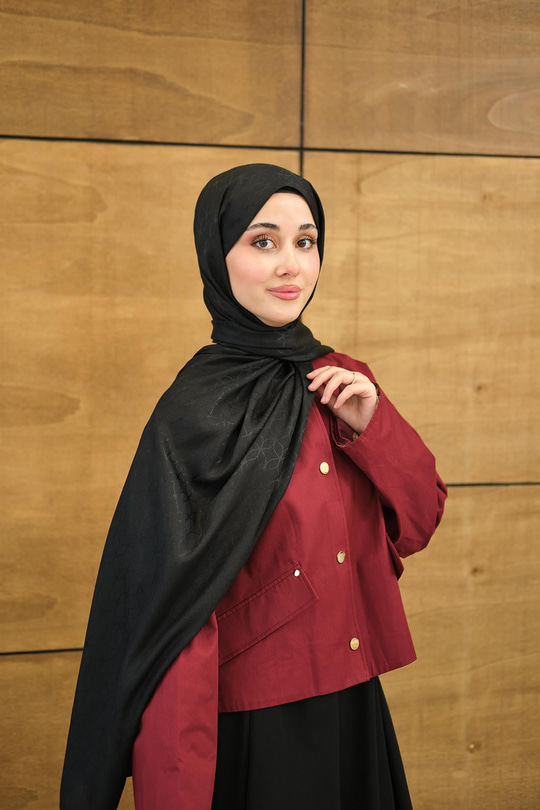 Su Yolu Desen Jakar Şal Siyah