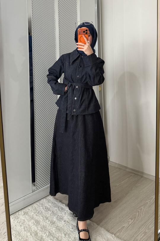 Süs Dikiş Detay Kot Takım Lacivert