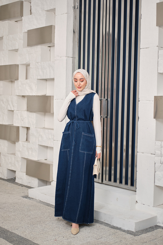 Süs Dikiş Detaylı Bel Bağlamalı Jile Lacivert