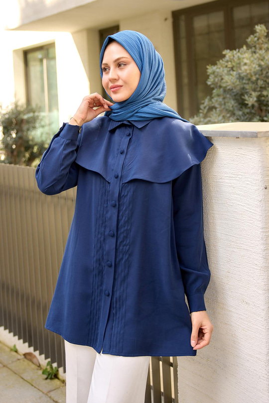 Süs Dikişli Gömlek Lacivert