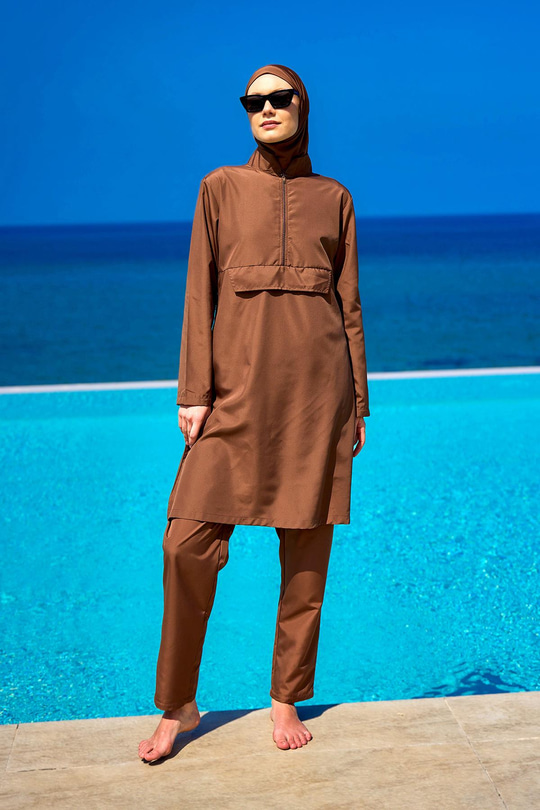 Tam Kapalı Tesettür Mayo Kahverengi
