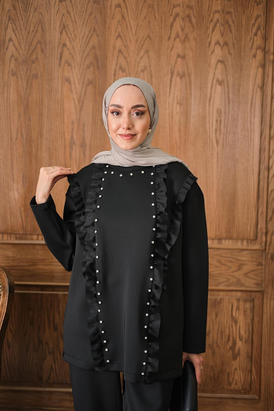 Taş Aksesuarlı Takım Siyah