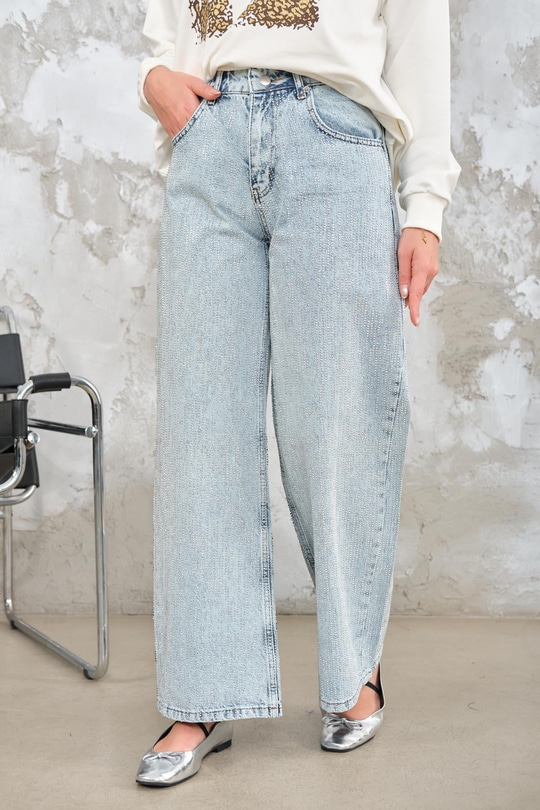 Taş Detay Kot Pantolon Buz Mavi