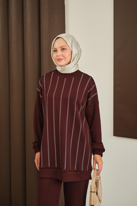 Taş Detay Takım Bordo