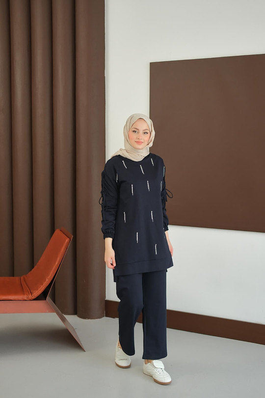 Taş Detay Takım Lacivert