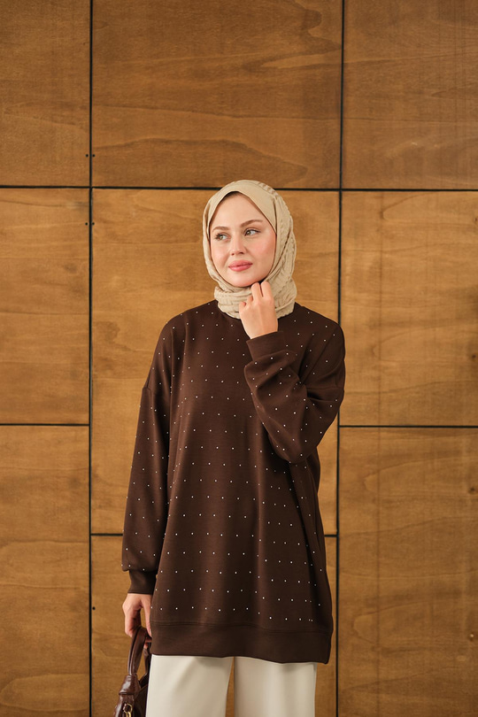Taş Detay Tunik Kahverengi