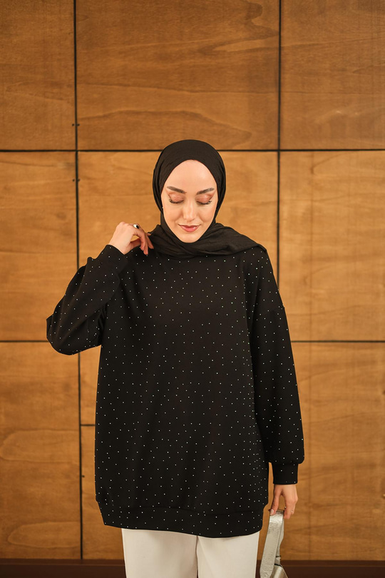 Taş Detay Tunik Siyah