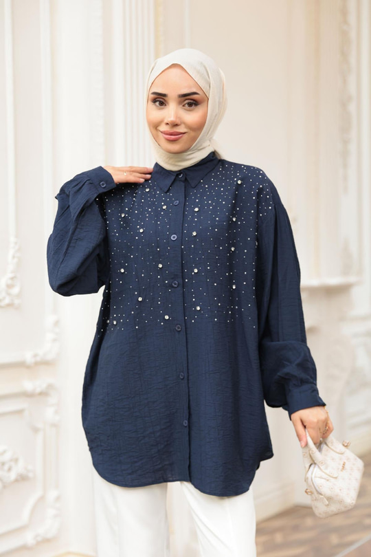 Taş Detaylı Gömlek Lacivert