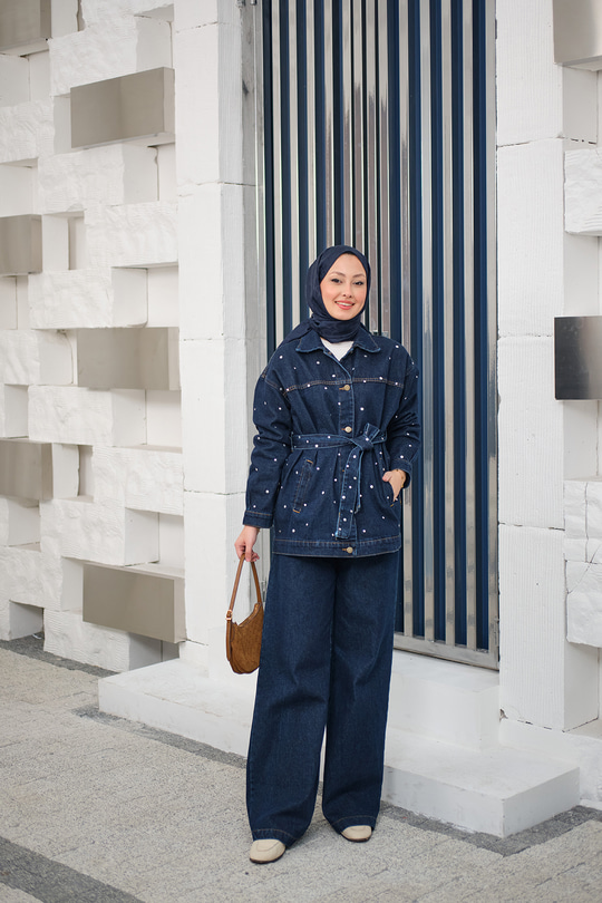 Taş Detaylı Kot Takım Lacivert