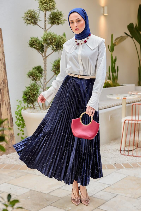 Taşlı Kraş Etek Lacivert