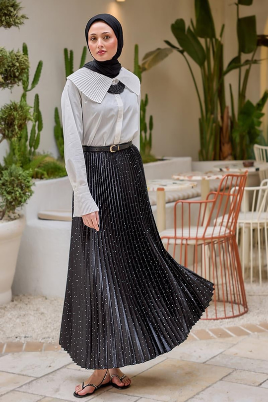 Taşlı Kraş Etek Siyah