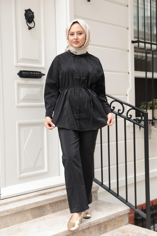 Tek Cep Detay İkili Takım Siyah