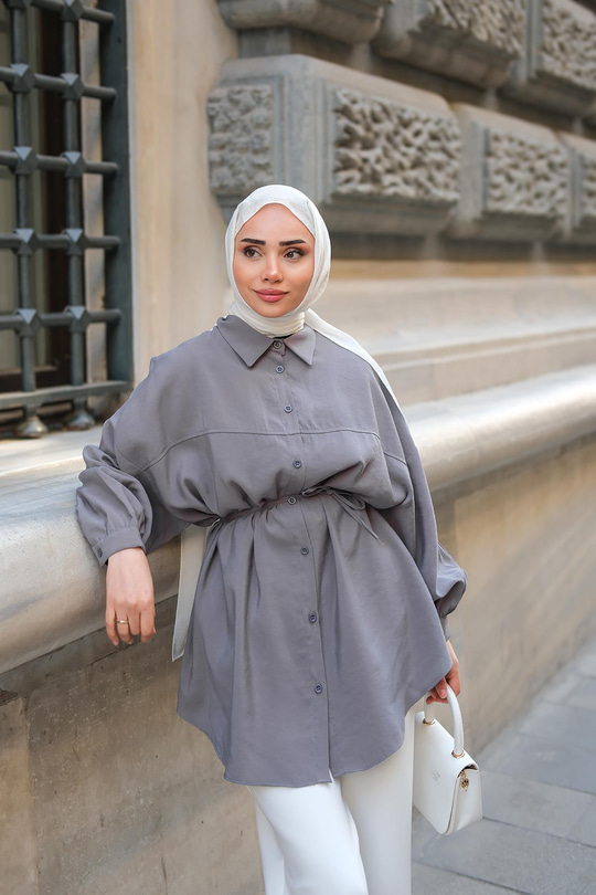 Tensel Bel Bağlamalı Gömlek Antrasit