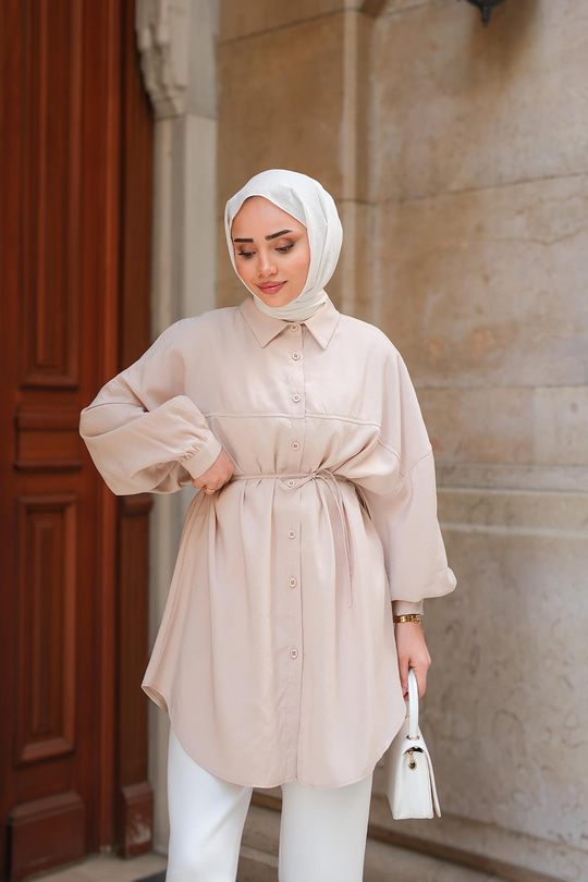 Tensel Bel Bağlamalı Gömlek Krem