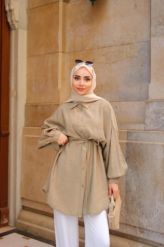 Tensel Bel Bağlamalı Gömlek Küf Yeşil