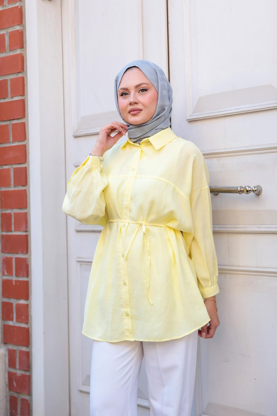 Tensel Bel Bağlamalı Gömlek Sarı