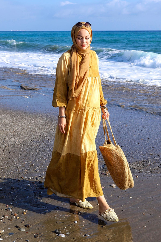 Tonsürton Desen Elbise Yağ Yeşil