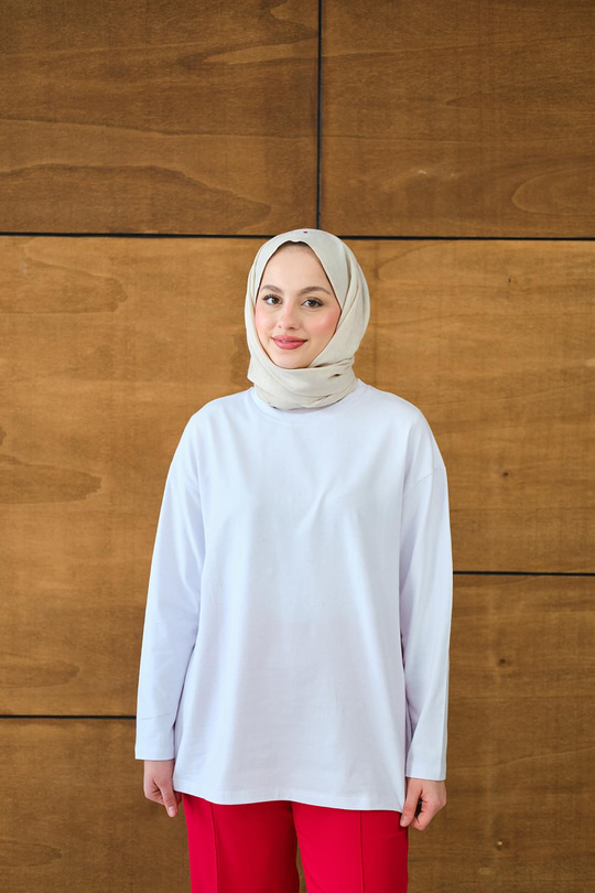 Uzun Kol Oversize Tunik Beyaz