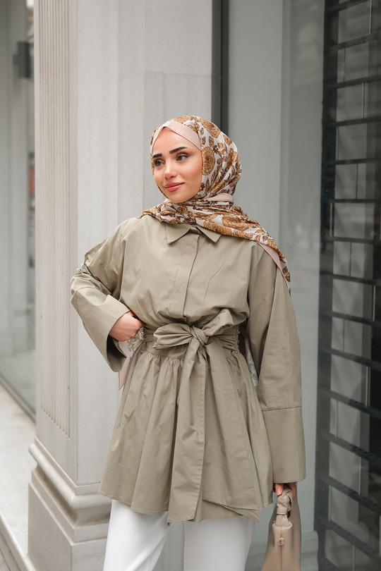 Uzun Kuşaklı Gömlek Vizon