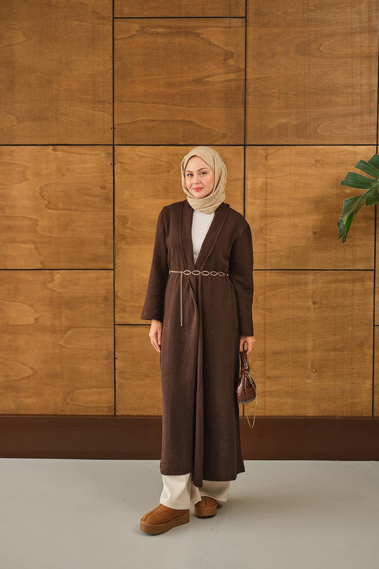 Uzun Triko Hırka Kahverengi