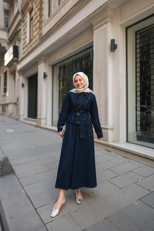 Valencia Kemerli Kot Etek Takım Koyu Mavi