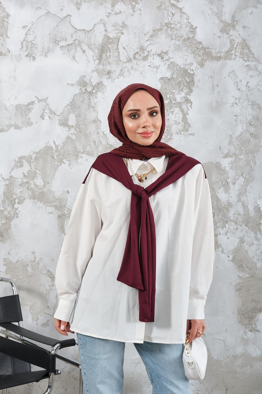 Yaka Bağlamalı Çift Renk Gömlek Mürdüm