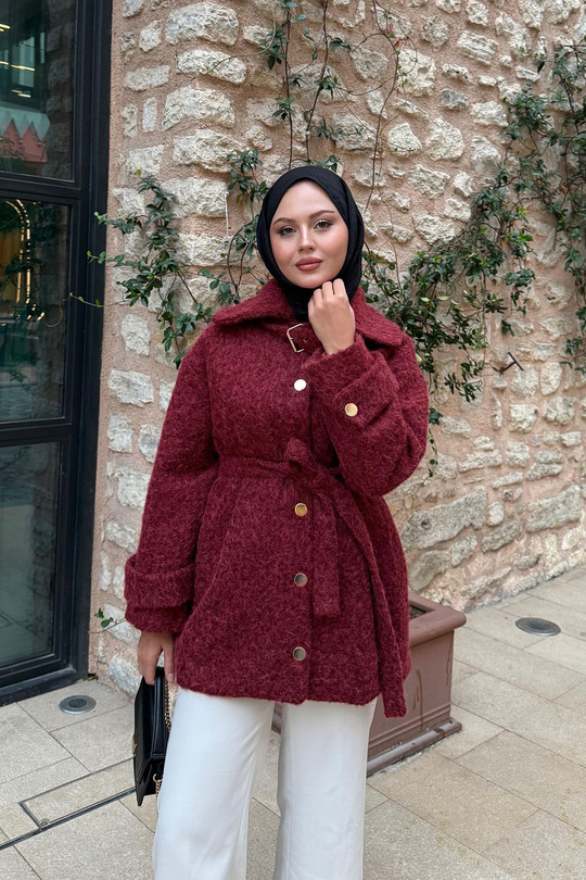 Yaka Kemer Detay Ceket Bordo