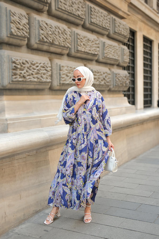 Yakamoz Desenli Elbise Mor