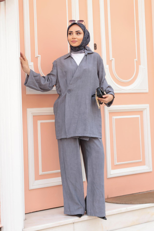 Yan Düğme Detaylı Takım Antrasit