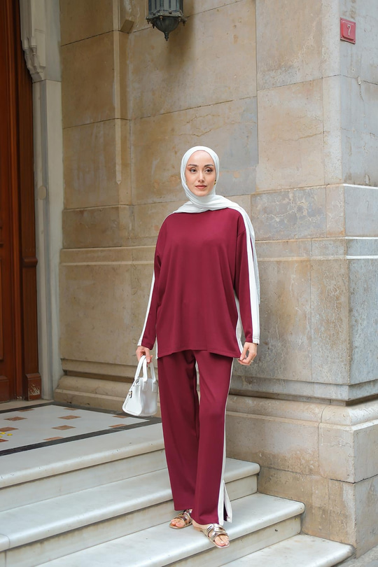 Yan Şerit Detay İkili Takım Bordo